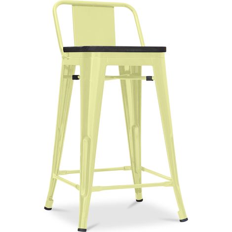 Barhocker im Industriedesign mit Rückenlehne - Holz & Stahl - 60 cm - Stylix Pastellgelb