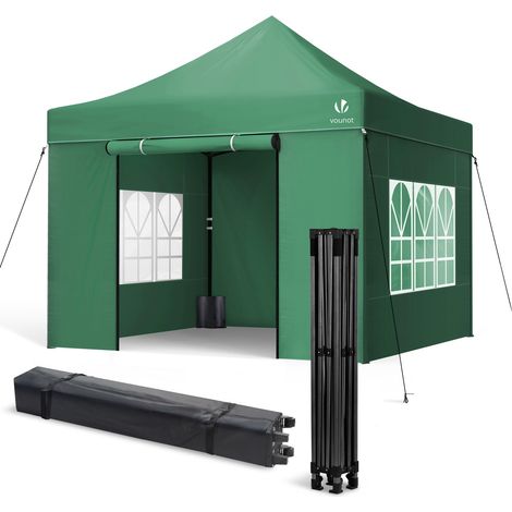 VOUNOT® Verstärktes Pavillon 3x3m, Wasserdichter Faltpavillon mit 4 Seitenteilen&Sandsäcke Grün