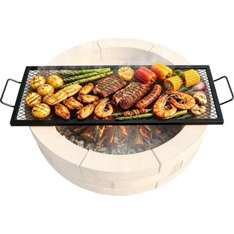 Grille de Barbecue Rectangulaire 111x38 cm Acier Q235 Noir Charge 20 kg pour Braséro Foyer (1/5)