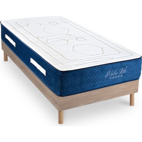 Ensemble Matelas Dolce Vita Ressorts ensachés Accueil mémoire 28cm et Sommier Kit Bois 90x190cm (1/5)