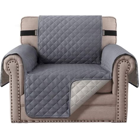 Protective sofa cover for dogs/cats/pets – Quilted sofa cover with non-slip elastic strap – Water resistant – Sofa cover (1 seater, grey) (1/5)