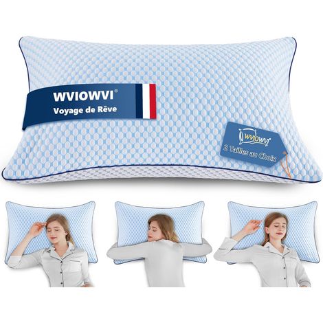 Oreiller Memoire Forme 50x70 cm Ergonomique Cervical Réglable Pillow Plat Coussin à Amovible Taie Oreiller et Fermeture éclair (1/5)