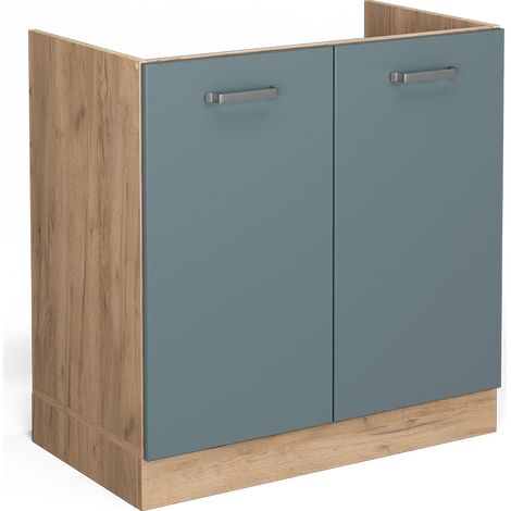 Spülenunterschrank R-Line, Blau-Grau, 80 cm ohne Arbeitsplatte, Vicco