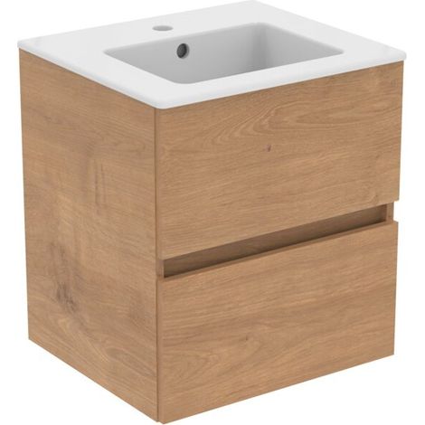 Ideal Standard Eurovit - Meuble avec lavabo, 55x50x44 cm, 2 tiroirs, chêne naturel R0571Y8 (1/5)