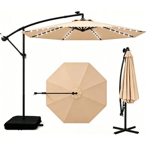 COSTWAY Ombrellone Da Giardino Antivento Ombrelloni Da Esterno 300 Cm 350 Cm Ombrellone Con Luci Led Ombrellone Pieghevole Ombrellono Da Esterno Parasole Per (1/5)