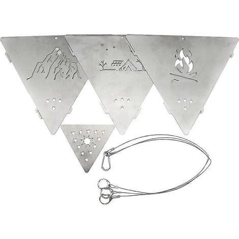 Foyer de camping extérieur, réchaud triangulaire suspendu en acier inoxydable, ensemble barbecue pour pique-nique et feu de camp, seau à charbon de bois. (1/5)