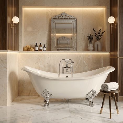 Bañera de Hierro KINGSTON blanca  182 cm Patas CROMADAS