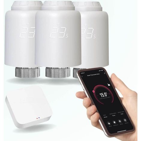 Pack de démarrage de Chauffage connecté programmable avec 3 têtes thermostatiques pour radiateur à eau chaude - ZigBee