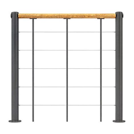 Ringhiera per scala dritta - Nero - Acciaio termolaccato - Lunghezza 1m - Corrimano in legno - RE-I-SLM-BOIS-NH