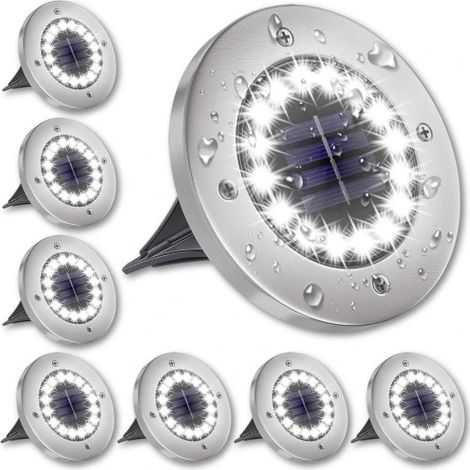 Solar-Gartenlampe, LED-Bodenleuchten, Scheiben-Dämmerungssensor, 8 Scheiben