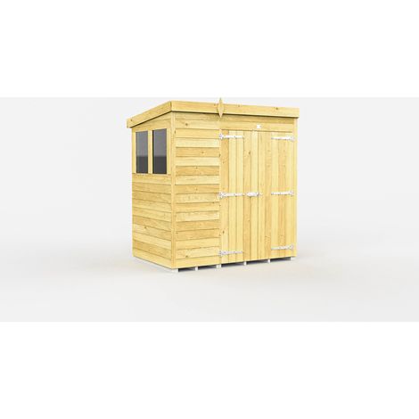 7 x 4 Feet Pent Shed - Double Door With Windows - Wood - L118 x W214 x H201 cm