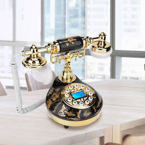 Téléphone Vintage Céramique Noir et Doré à Motif Botanique, Décoration Rétro pour Intérieur (1/5)