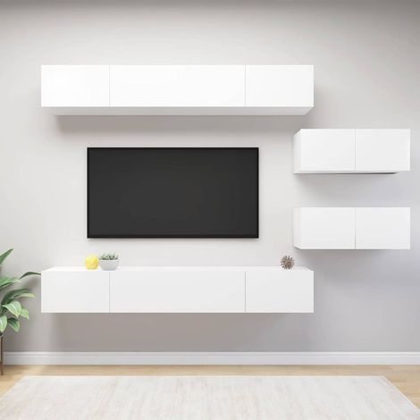 vidaXL Set de muebles de salón TV 6 piezas madera de ingeniería blanco (1/5)