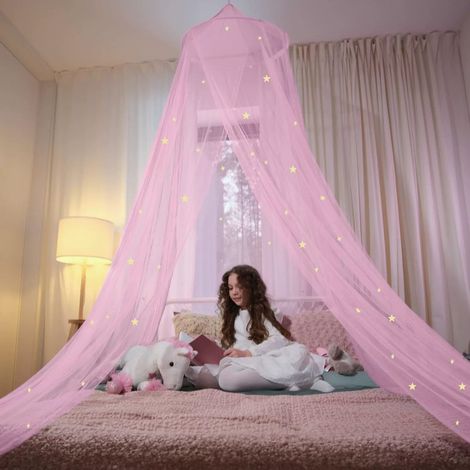 Moustiquaire de lit suspendue 0,6x2,5x11m – Polyester imperméable – Compatible lits simples et doubles – Installation rapide en 3 minutes – avec crochet et autocollants avec étoiles (1/5)