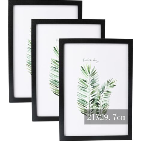 Lot de 3 cadres photo en bois DIN A4, avec verre acrylique, pour dessins d'enfants, œuvres d'art, à suspendre, 21 x 29,7 cm, A4 (1/5)