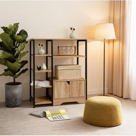 Bibliothèque 80x35x97 cm en MDF chêne clair avec rangement intégré, pour bureau – MEUBLIV (1/5)
