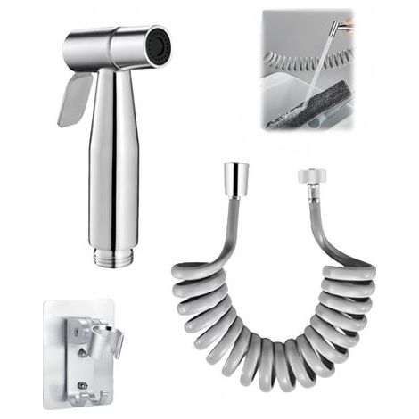 Lot de 3 - Douchette à main - Accessoire bidet - Acier inoxydable résistant &43 Tuyau extensible 200cm &43 Support mural pour salle de bain &43 Lavabo &43 WC Argenté (1/5)