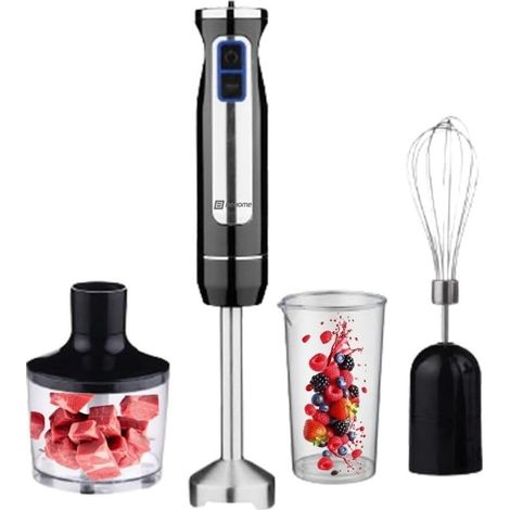 Mixeur hachoir multifonction 3 en 1, Hachoir 8 Vitesse Réglable, 860 ml Gobelet 600 ml Fouet, Mixeur Plongeur 800 W avec lumière LED (1/5)