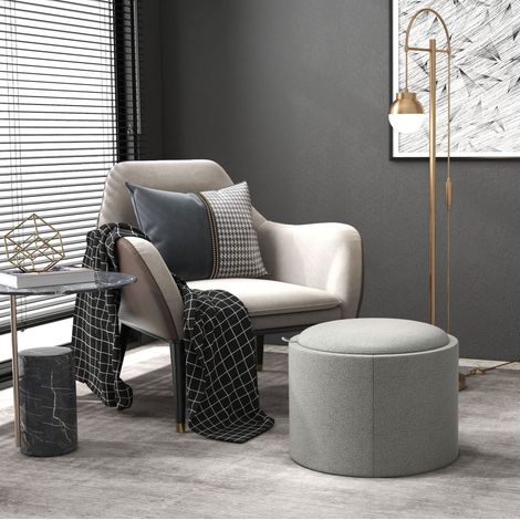 pouf de rangement rond 56x56x42 cm gris – couvercle relevable, sans montage (1/5)