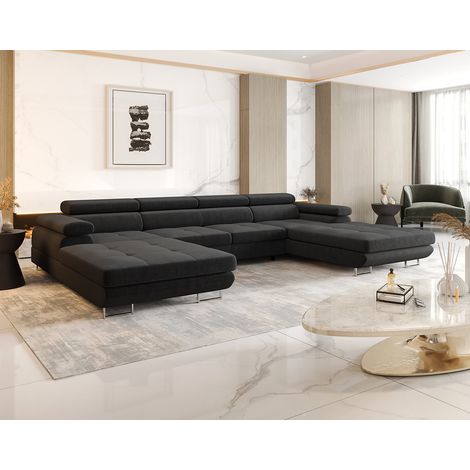 Bestmobilier – Canapé panoramique en U 7 places convertible avec coffre et têtières réglables – Tissu 100% polyester – Design contemporain – Dimensions 350x205cm (1/5)