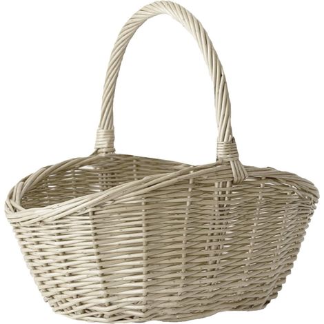 Cesto in Vimini Naturale di Grande capacità, Cesto per Raccolta Pastorale Intrecciato Contenitore Portatile con Manico per Picnic, Giardino, Regali (Kaki) (1/5)