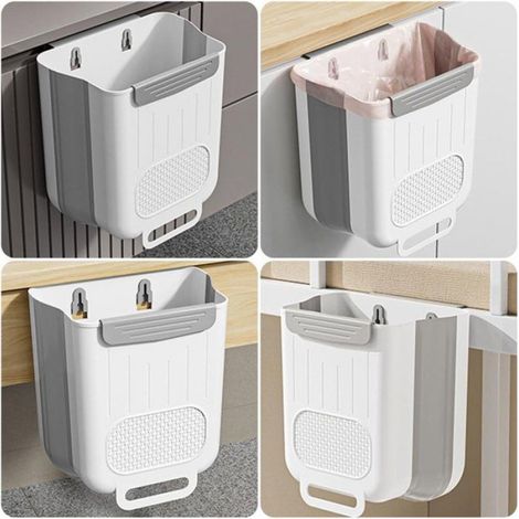 Poubelle pliable suspendue pour meuble de cuisine, dimensions 192113,5cm, gris/blanc, pour cuisine, salle de bain, camping-car (1/4)