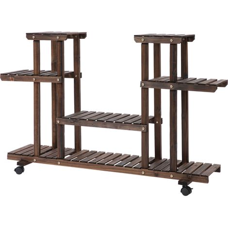 Scaffale Portavasi 4 Livelli 123,5x33x80 cm in Legno Carbonizzato (1/5)