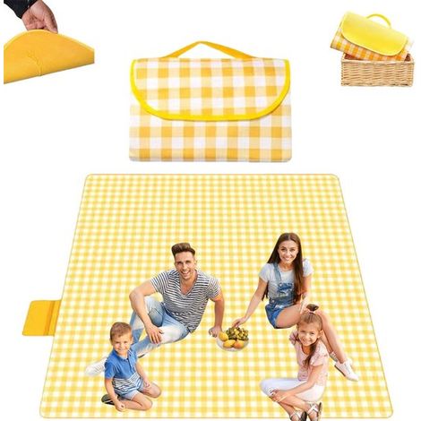 Manta de picnic para exteriores, Esterilla resistente a la humedad, Manta de picnic extragrande, Plegable y portátil, Amarilla, 2 m x 3 m (1/5)
