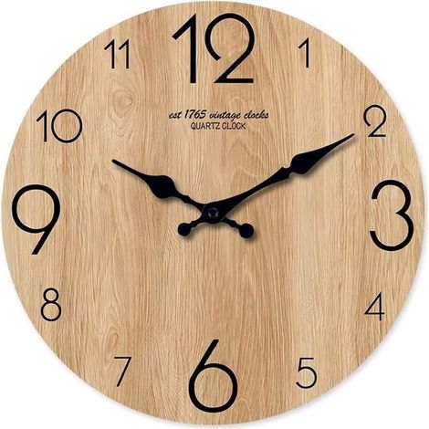 Horloge murale Salon Cuisine Maison Décor Silent Quartz Horloge Moderne Faux Wood Grain Pattern Mur en bois (batteries non, 14 (1/5)