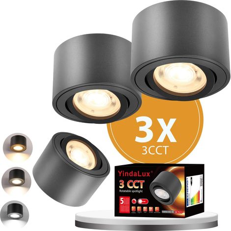 1x 3CCT Spots de Plafond Blanc - Extra plat & pivotant à 30° - Ø80x50mm - Spot en saillie Orientable - 5W 500LM - Dimmable Module LED 230V Inclus - Aluminium LED Plafonnier Spot
