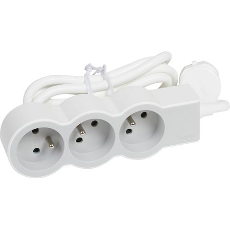 Legrand - Rallonge 3x2P+T avec cordon 1,5m 3G 1mm² - blanc/gris clair