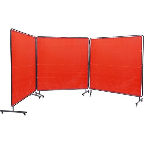 Écran de soudure avec cadre, 1,8 x 1,8 m, 3 panneaux, vinyle ignifuge, 12 roulettes pivotantes (6 verrouillables), mobile et professionnel pour atelier, rouge (1/5)