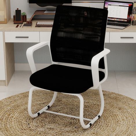 Chaise de Bureau - 45x55x90cm - Design Minimaliste Ergonomique avec Dossier Mesh et Structure en Arc Stable - Noir et Blanc (1/5)