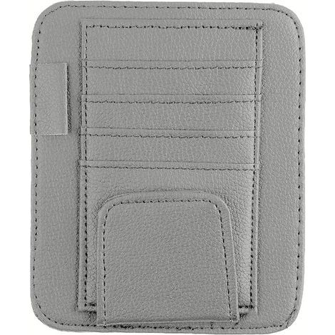 Porte Lunettes pour Voiture, Cuir Clip de Support de Lunettes de Visière de Voiture, pour Lunettes de Soleil Carte Ticket(Gris) (1/5)