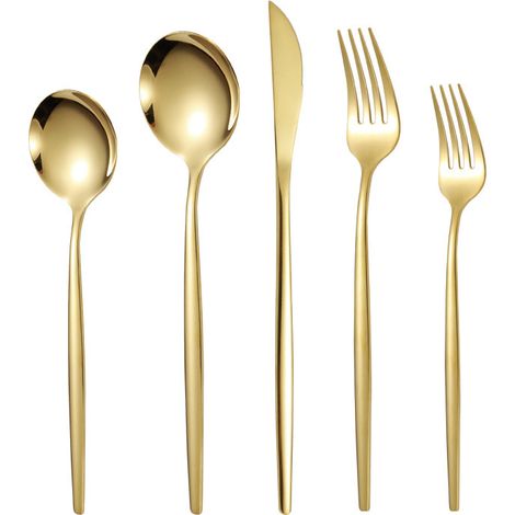 Ensemble de couverts or 30 pcs pour 6 personnes,acier inoxydable plaqué or titane, couteaux fourchettes cuillères couverts, lavable au lave-vaisselle