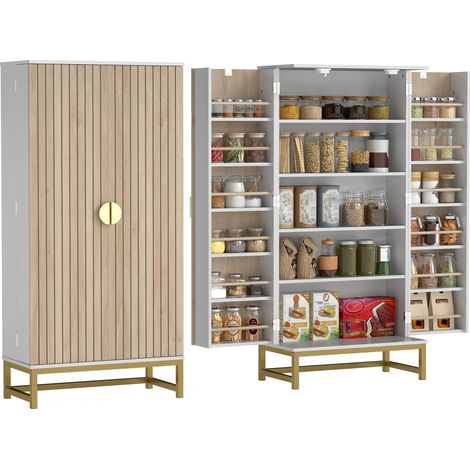 Küchenschrank mit 12 Einlegeböden und Türen, verstellbare Einlegeböden, 58 x 29 x 119,5 cm, weiß