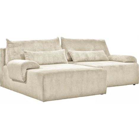 Canapé d'angle réversible et convertible velours côtelé beige - LESTER (1/5)