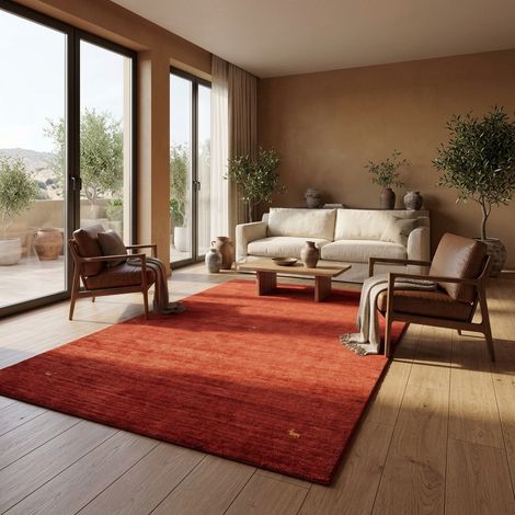 Tapis Gabbeh indien Tapis Sahara - Tapis en laine - 300x200cm, Rectangular - 100% Laine vierge - Tissé main - Rouge
