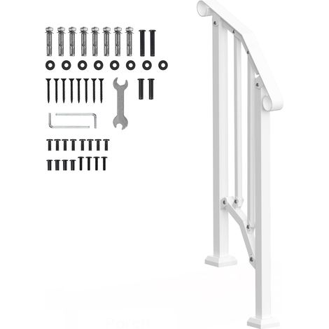 Garde-corps pour marches extérieures, kit de rampe d'escalier 1-2 marches, main courante en acier au carbone avec kit d'installation, rampe pour personnes âgées, escalier en béton, porche et terrasse, (1/5)