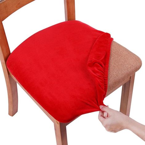 Housses de siège en velours pour chaises de restaurant (ensemble de 2 pièces), élastiques, amovibles et lavables, avec attaches, rouge vif. (1/5)