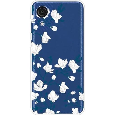 CUSTODIA PER SAMSUNG GALAXY A03s CUSTODIA TRASPARENTE IN SILICONE FIORI BIANCHI + VETRO (1/4)