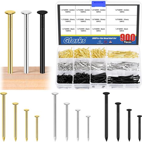 900 PCS 20/25 / 30 / 38mm long clou combo Kit, noir, argent, or clous de suspension, clous décoratifs, clous muraux, clous en bois, clous communs, picture Wall hanging Hardware clous (1/5)