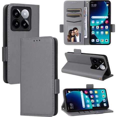 Pour Xiaomi 14T Pro Housse Téléphone Flip en PU Cuir Housse de protection en cuir Business antichoc gris-Ywey