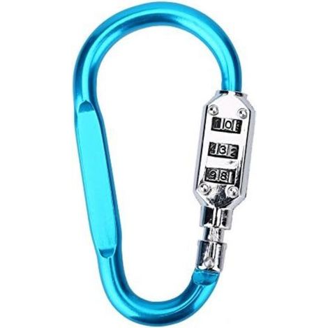 Antivol de casque, porte-clés mousqueton, cadenas à molette à 3 positions, porte-clés mousqueton, cadenas mousqueton à combinaison, antivol, étanche, cadenas de valise, mousqueton LOCK (bleu clair). (1/5)