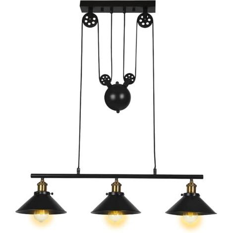 royaluxe- Lampe À Suspension Vintage Industrielle Suspension Luminaire Rétro À Poulie Abat-Jour En Métal Noir E27 Pour Cuisine, Bar, Couloir, Salle À Manger (1/5)
