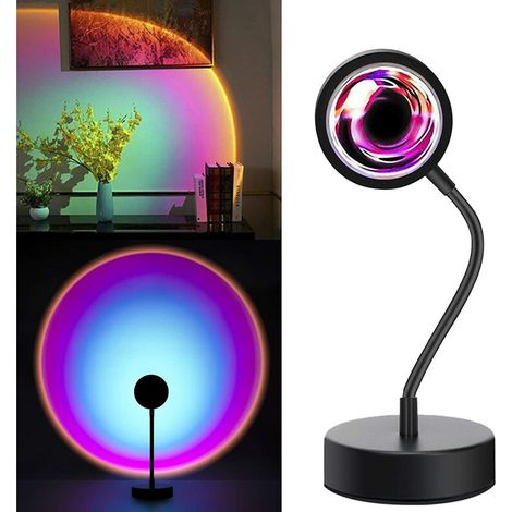 Projecteur Lumière Coucher De Soleil - Lampe D'ambiance Arc-En-Ciel Rotative 360 Degrés - Éclairage Décoratif Pour Chambre Et Salon - 1 Pièce (1/5)