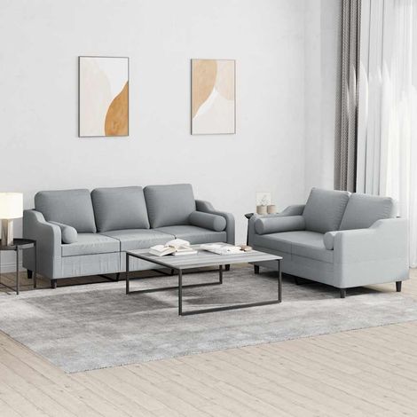 Ensemble de 2 canapés 2 et 3 places en tissu gris clair avec coussins - PANGIVO (1/5)
