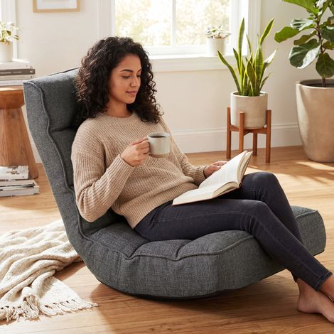 Silla de Suelo Plegable Silla de Lectura Giratoria 360° con Respaldo Ajustable en 5 Posiciones 58x107x79 cm Gris (1/5)