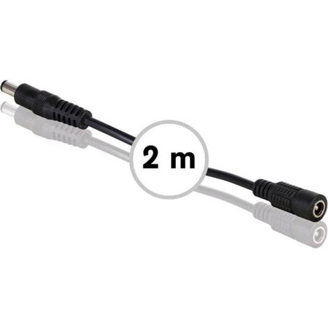 HQ-Power Cable alargador, 24 V CC, 3 A, Clavija de CC de 5,5 x 2,1 mm, Macho-Hembra, 20 AWG, 2 m, Negro (1/2)