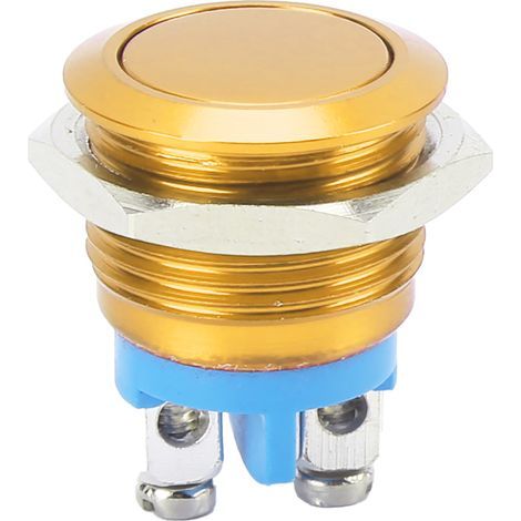 Interrupteur Bouton Métal Inoxydable 16mm Manette Rond Plat Étanche Auto‑Reset 220V (Jaune) (1/5)